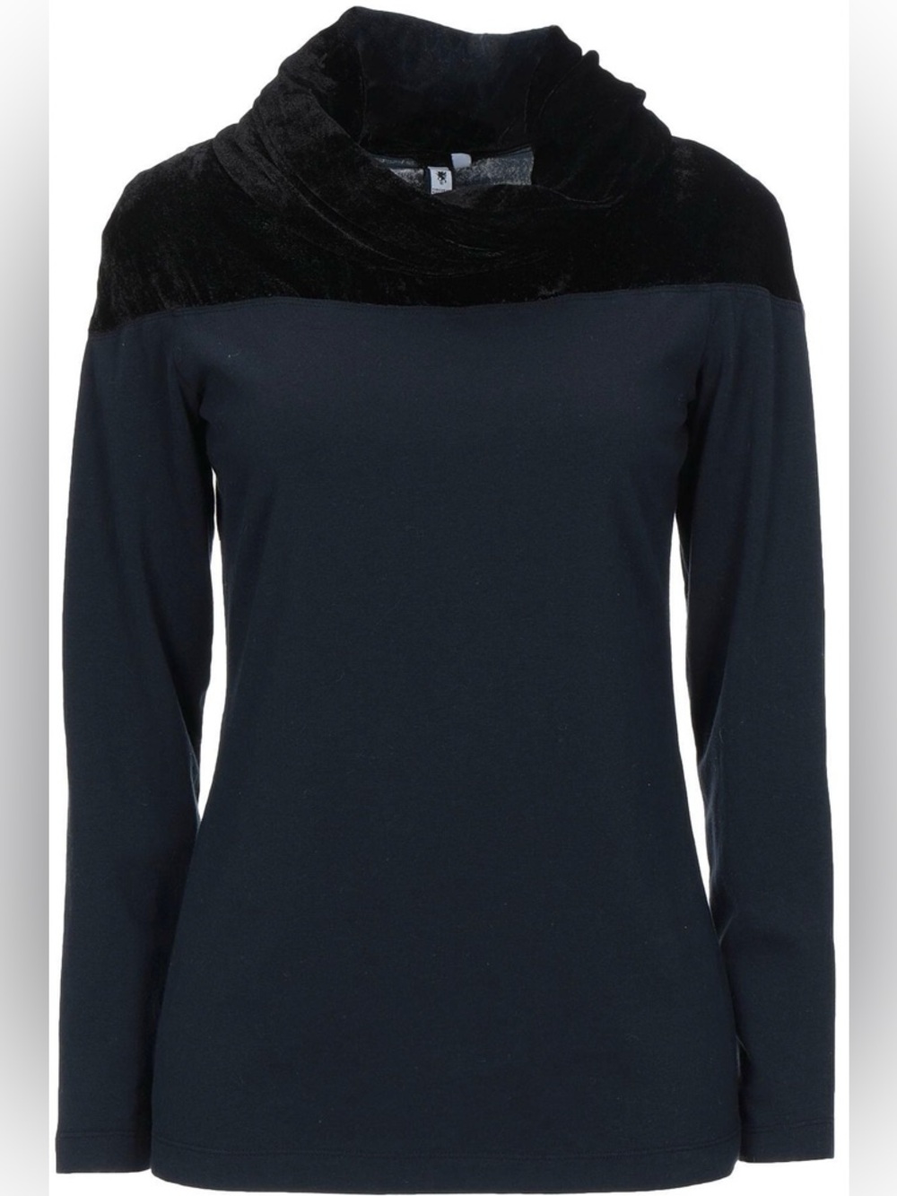 European Culture Black Long Sleeve Cowl Neck Top